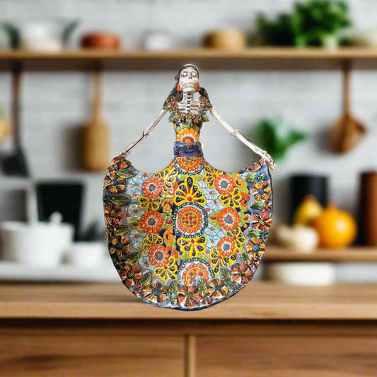 Talavera Day of the Dead Catrina | Colorful Dress Figurine