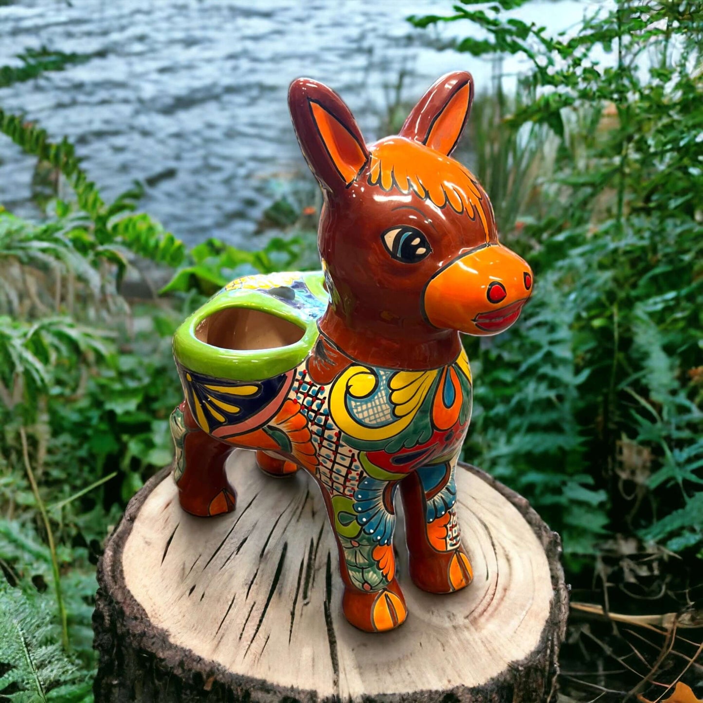 Large Talavera Donkey Planter | Hand-Painted Ceramic Burro
