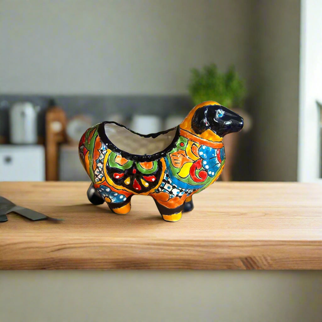Talavera Ram Planter | Hand-Painted Mexican Ceramic Sheep Pot