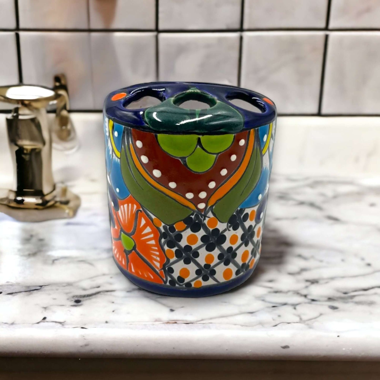 Talavera Tooth Brush Holder | Mexican Handmade Bathroom Essentials
