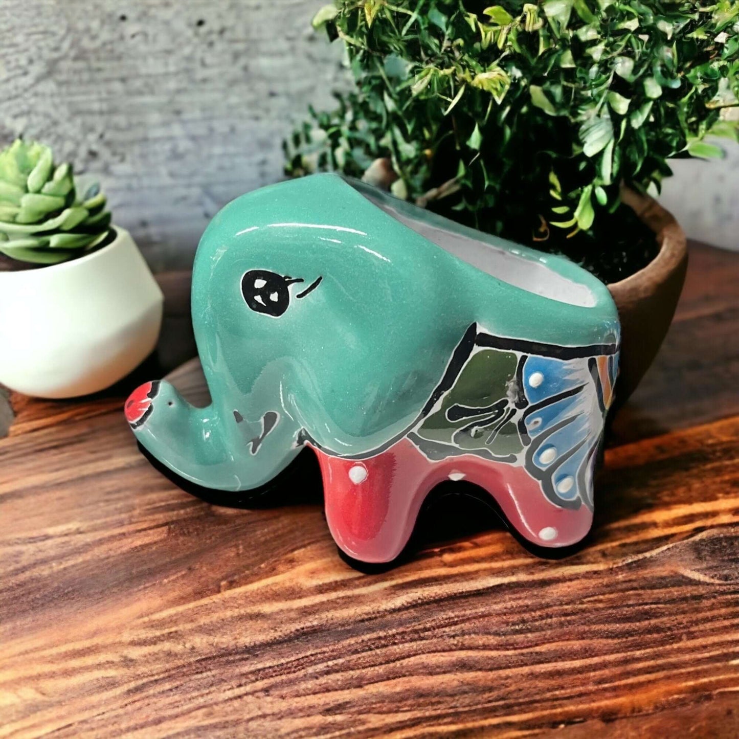 Talavera Elephant Planter | Colorful Hand-Painted Ceramic Animal Pot