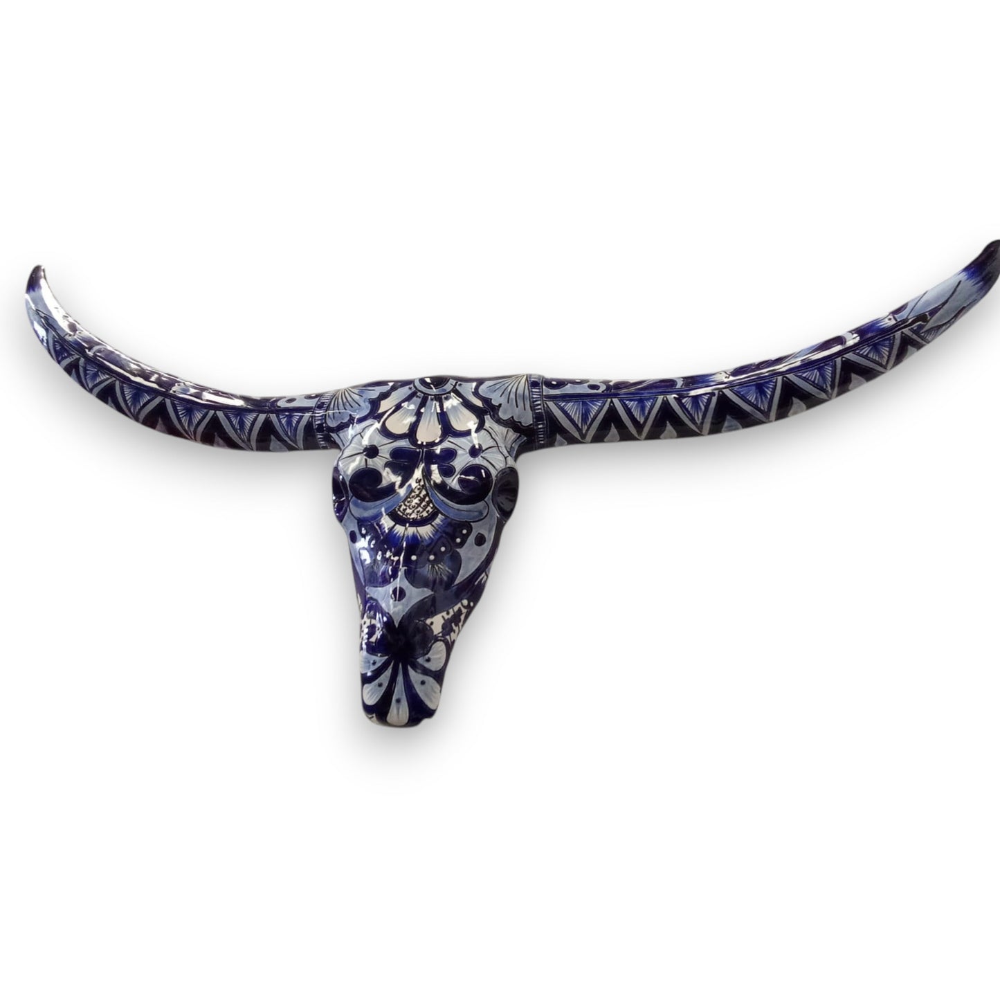 Talavera Longhorn Skull | Blue & White Mexican Wall Art