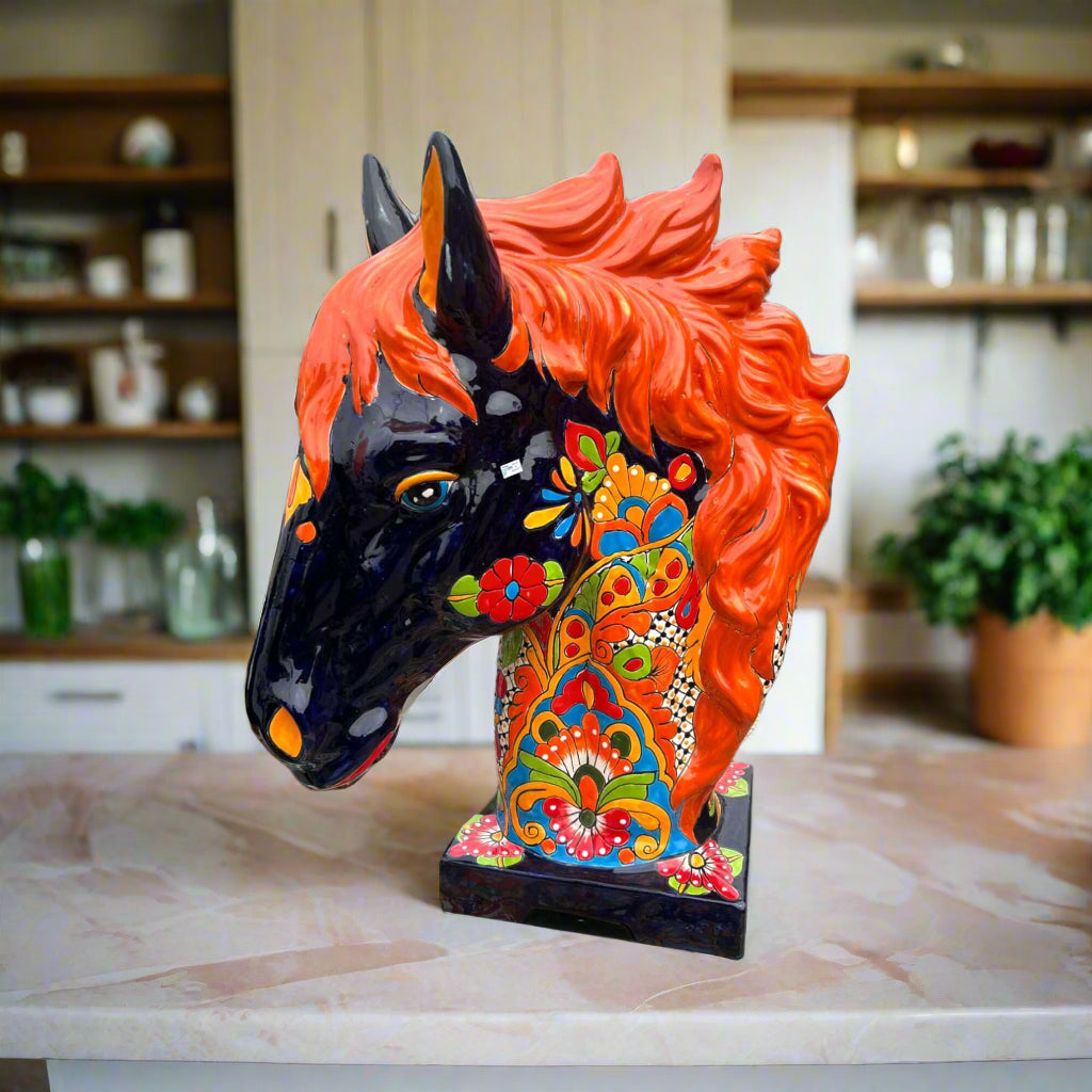 XL Talavera Horse Head Statue | Colorful Handmade Mexican Pottery