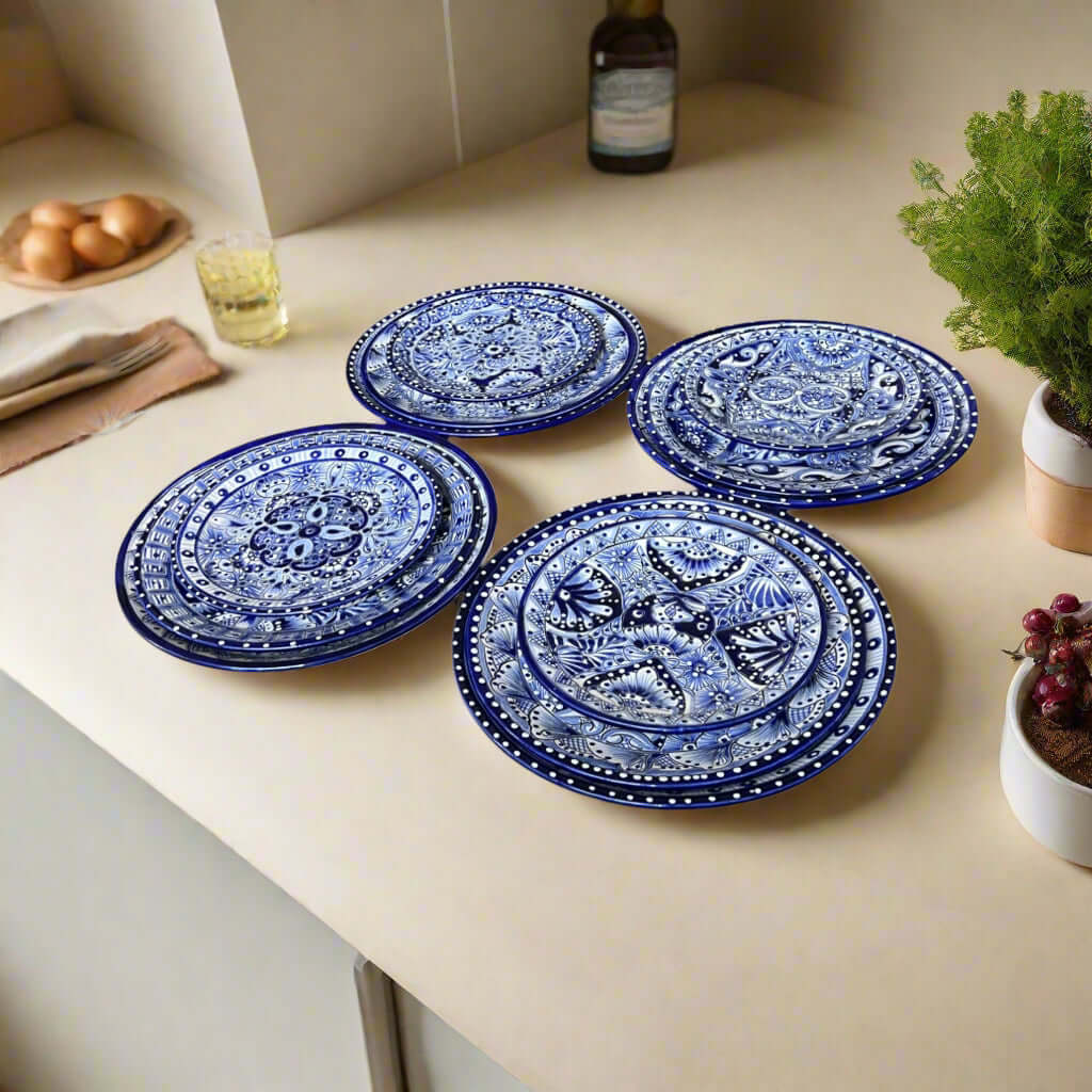 Blue & White Talavera Dinnerware Set | 12-Piece Set