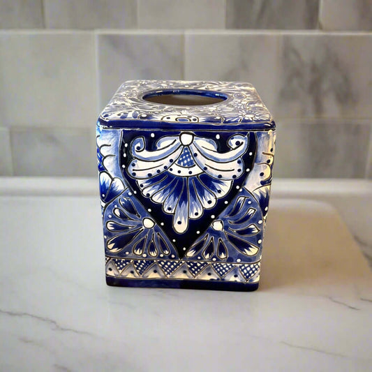 Blue & White Talavera Tissue Box Cover | Vibrant Mexican Decor