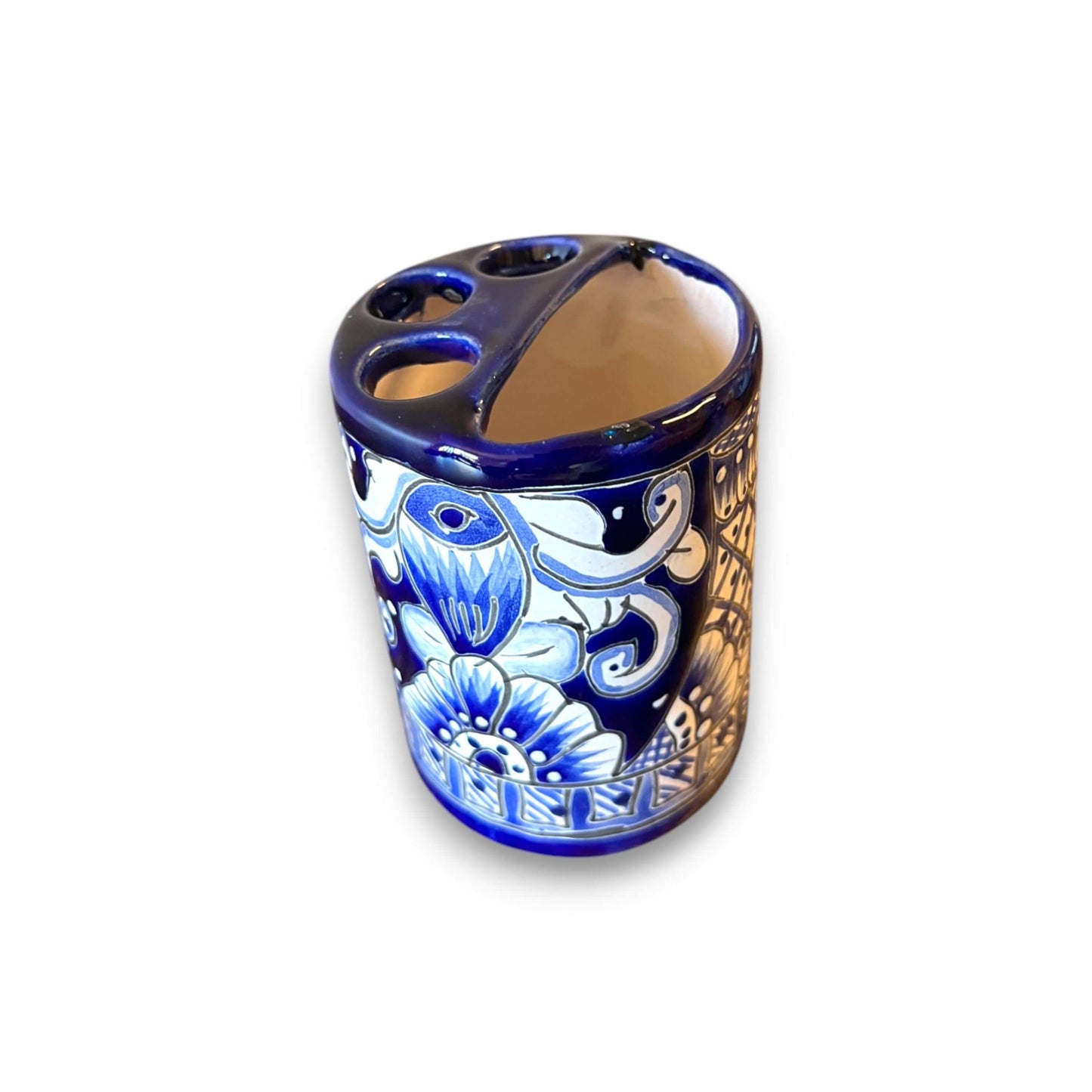 Blue & White Talavera Toothbrush Holder | Handmade Bathroom Decor