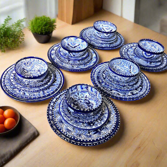 30-Piece Talavera Dinnerware Set | Blue & White Tableware for 6