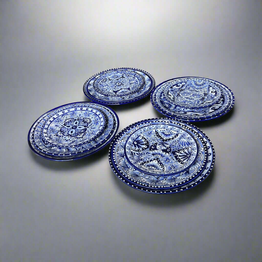 Blue & White Talavera Dinnerware Set | 12-Piece Set for 4