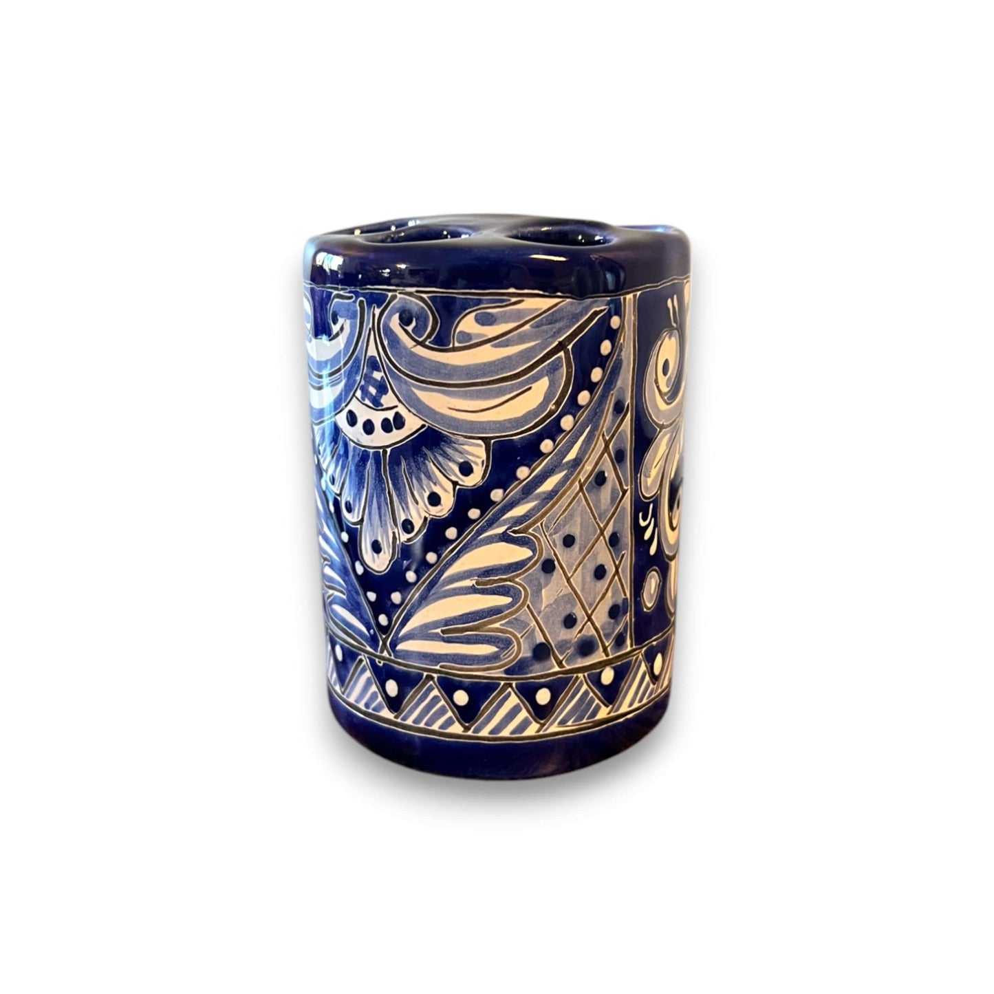 Blue & White Talavera Toothbrush Holder | Handmade Bathroom Decor