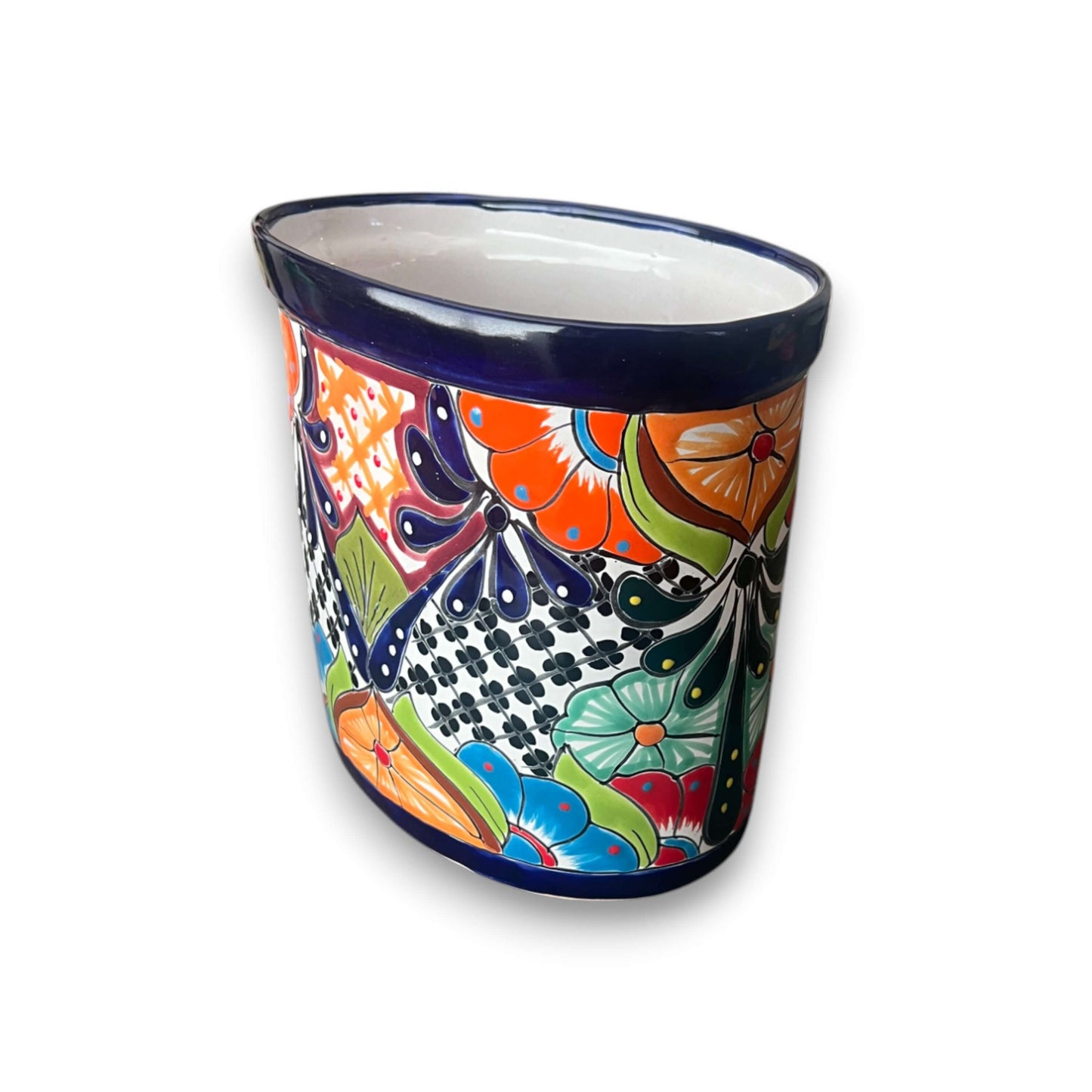 Colorful Talavera Trash Can | Handmade Mexican Waste Bin