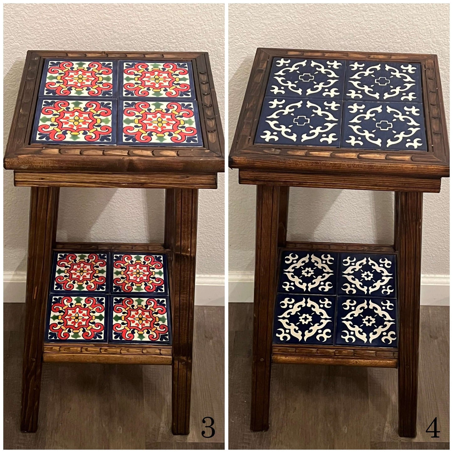 Customizable Mexican End Table | Talavera Tile Wood Side Table