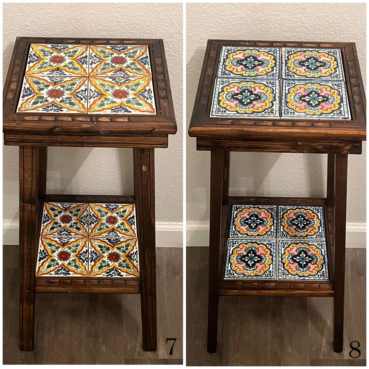Customizable Mexican End Table | Talavera Tile Wood Side Table