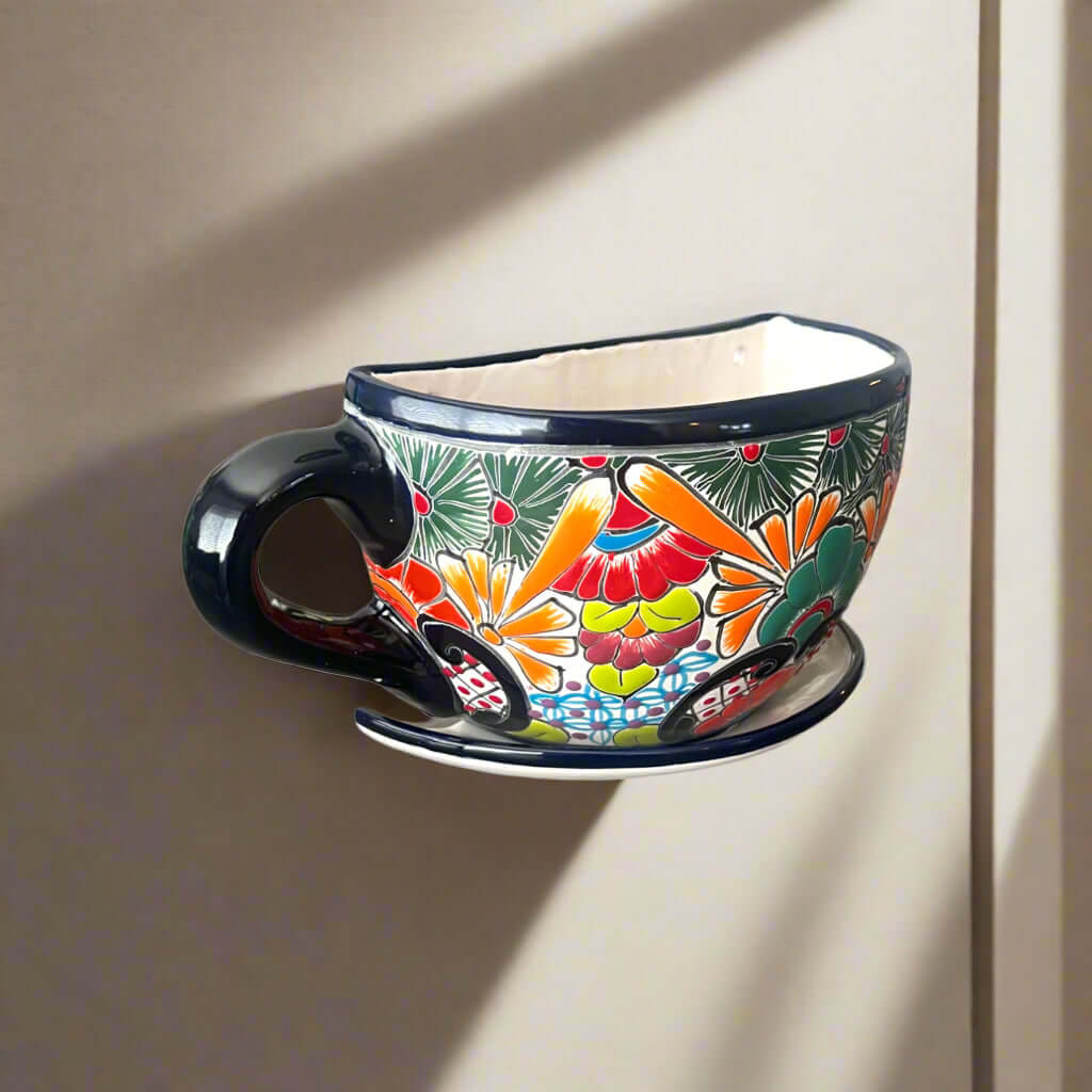 Talavera Coffee Cup Planter | Hand-Painted Mexican Wall Pot