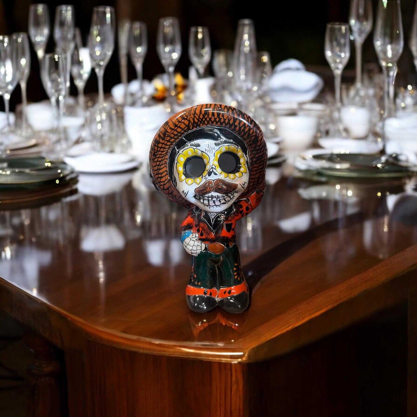 Talavera Skeleton Statue | Day of the Dead Figurine with Sombrero