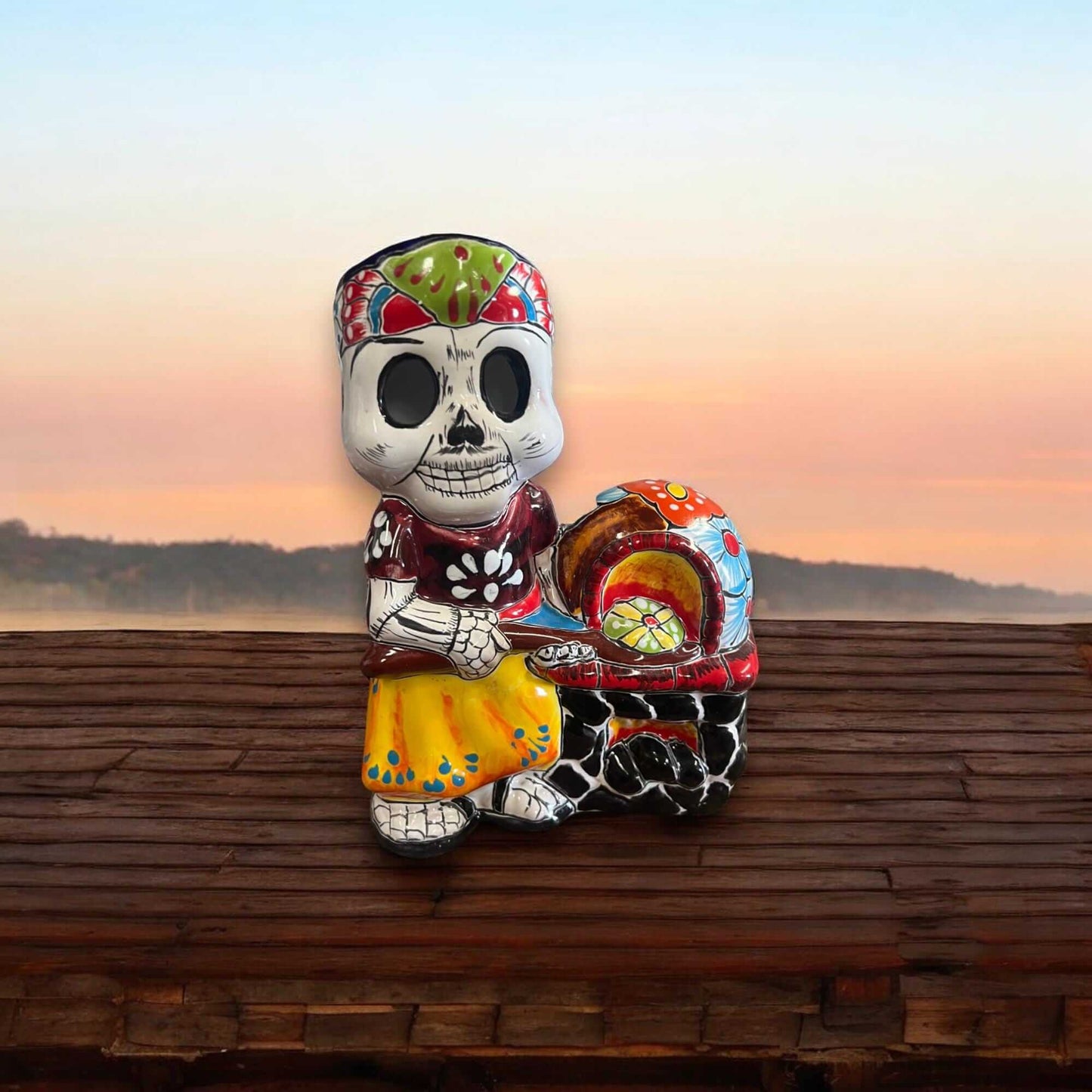 Talavera Skeleton Cook | 8" Day of the Dead Chef Figurine with Oven