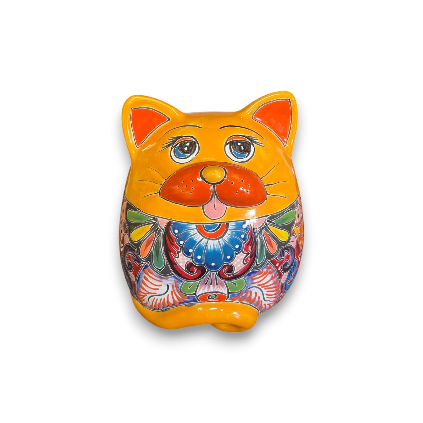 Talavera Cat Planter | Handcrafted Fat Cat Ceramic Pot