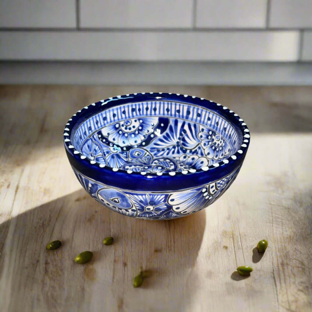5" Talavera Blue & White Bowl | Handmade Mexican Dinnerware