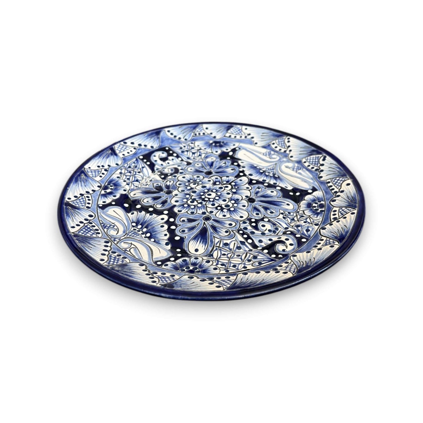 10" Talavera Blue & White Dinner Plate | Mexican Dinnerware