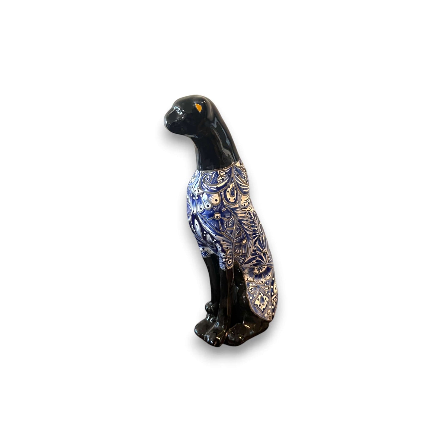 Handmade Talavera Panther Statue | Vibrant Mexican Folk Art