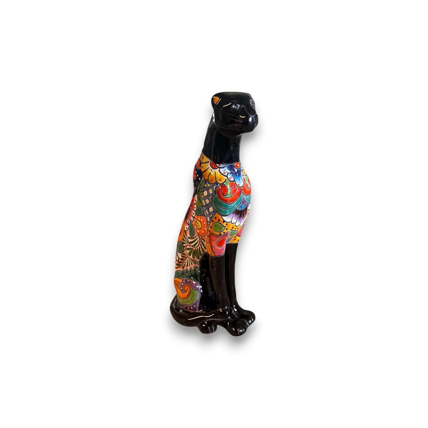Handmade Talavera Panther Statue | Vibrant Mexican Folk Art