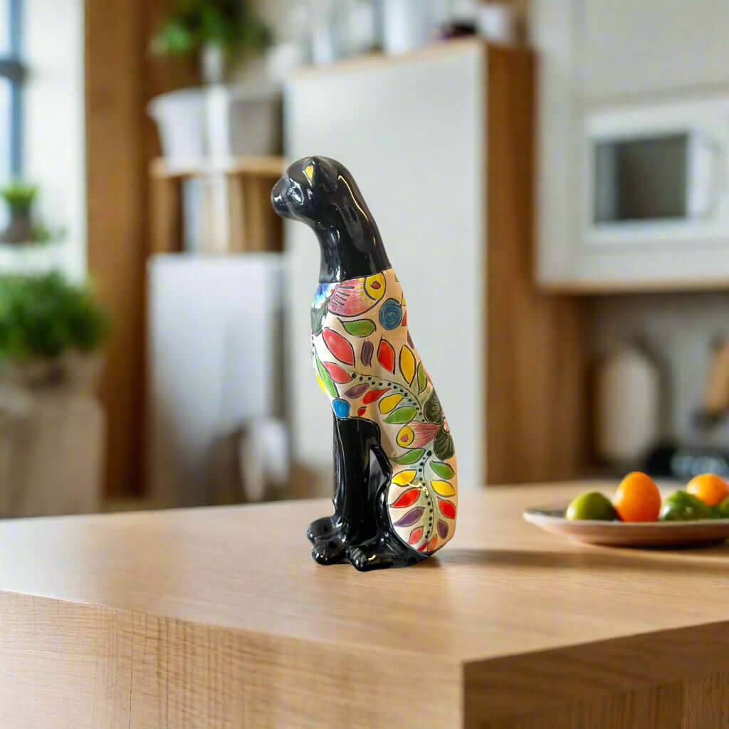 Handmade Talavera Panther Statue | Vibrant Mexican Folk Art