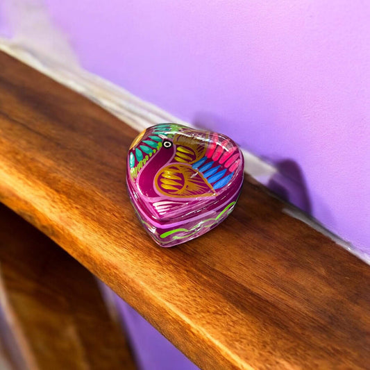 Hand-Painted Guerrero Heart-Shaped Jewelry Box | Mexican Ceramic Earring Holder