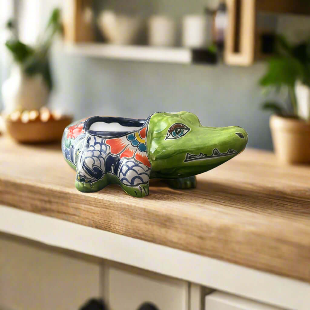 Small Talavera Alligator Planter | Handmade Mexican Ceramic Reptile