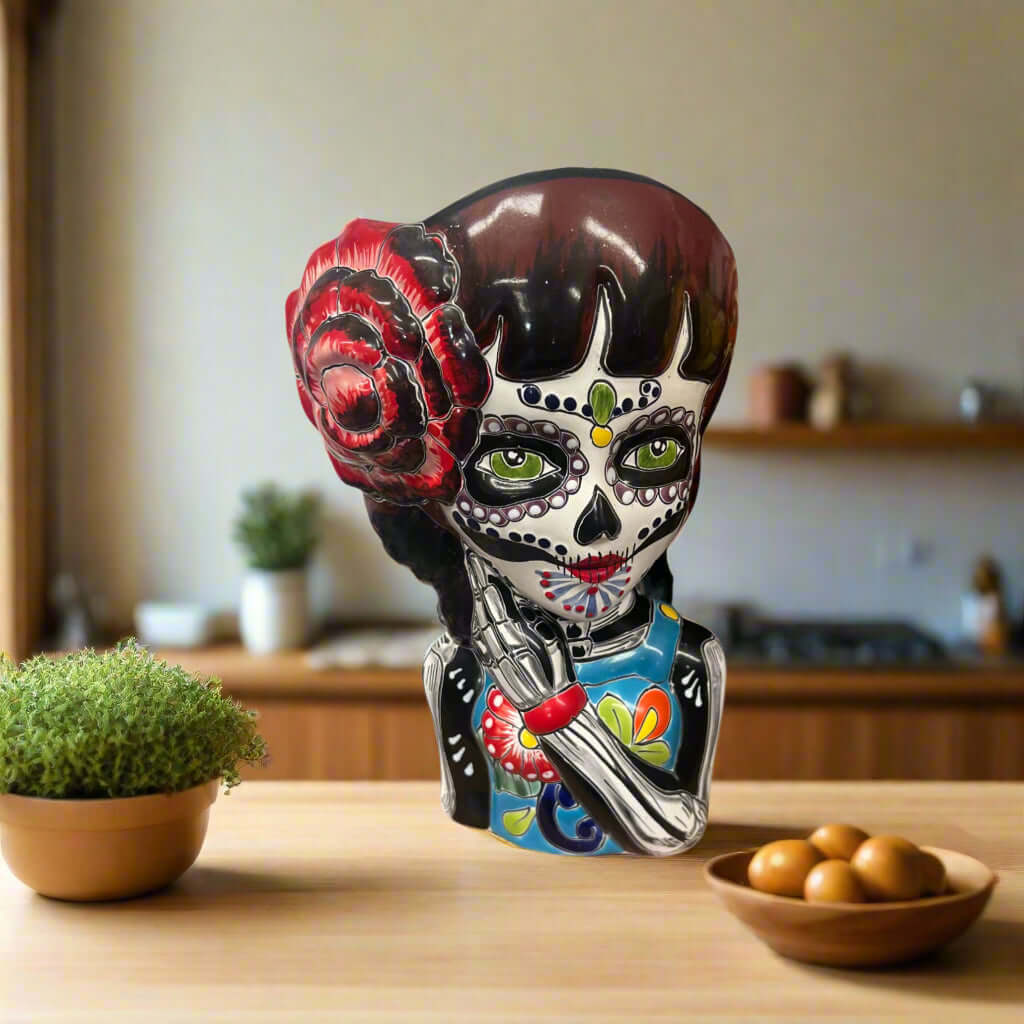 Talavera Day of the Dead Face Planter | Handmade Skull Ceramic Pot