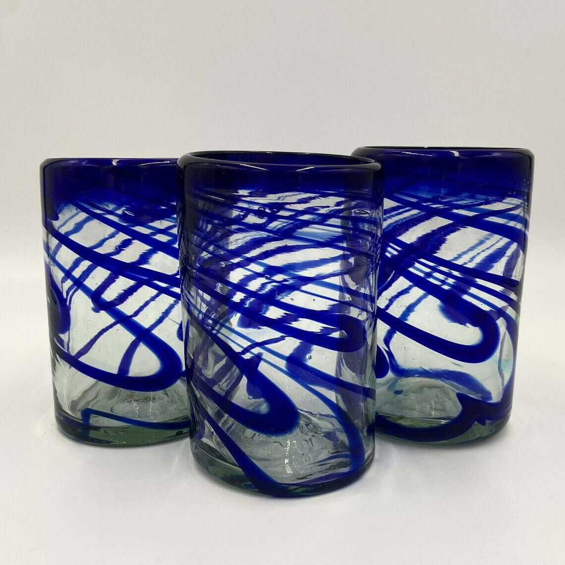 Hand-Blown Mexican Drinking Glass | Blue Swirl Design