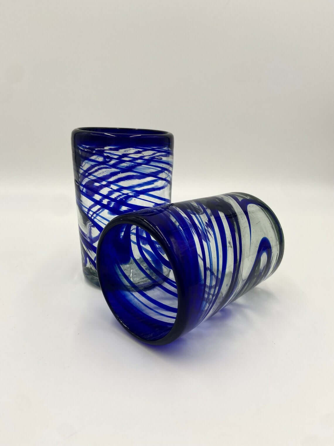 Hand-Blown Mexican Drinking Glass | Blue Swirl Design