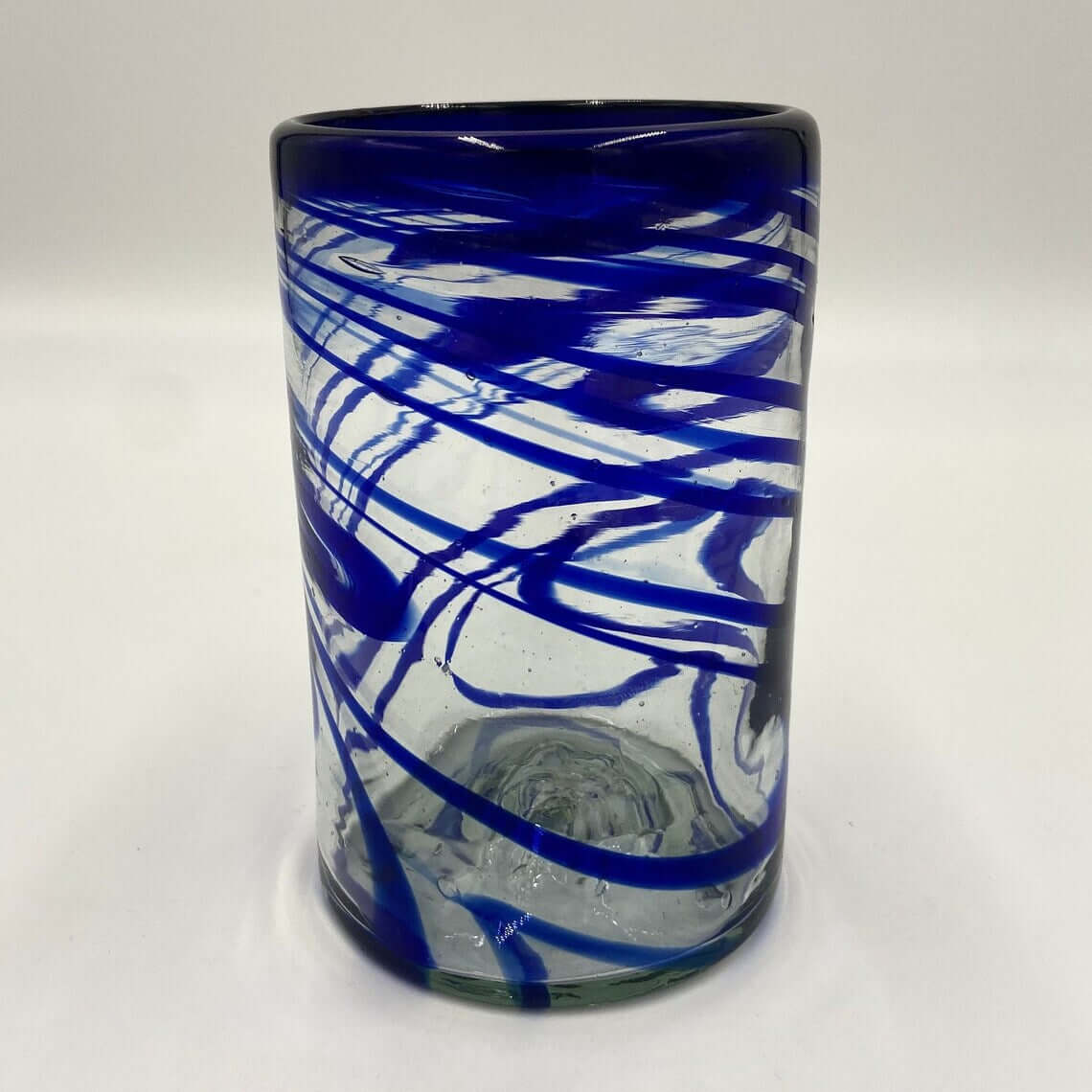 Hand-Blown Mexican Drinking Glass | Blue Swirl Design