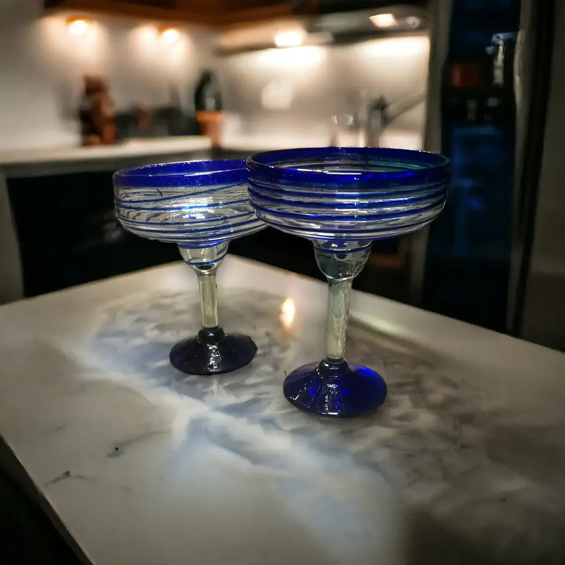 Mexican Margarita Glass | Hand-Blown Blue Swirl Cocktail Cup