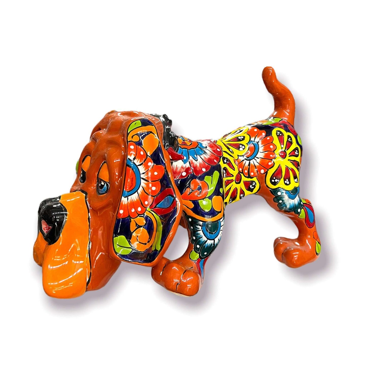 Talavera Dog Statue | Colorful Hand-Painted Mexican Pottery Hound