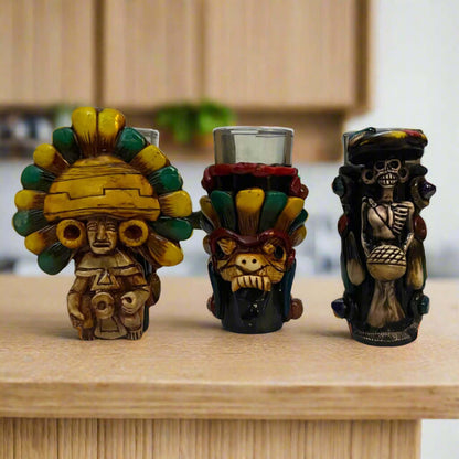 Handcrafted Mexican Shot Glass | Aztec Warrior Design