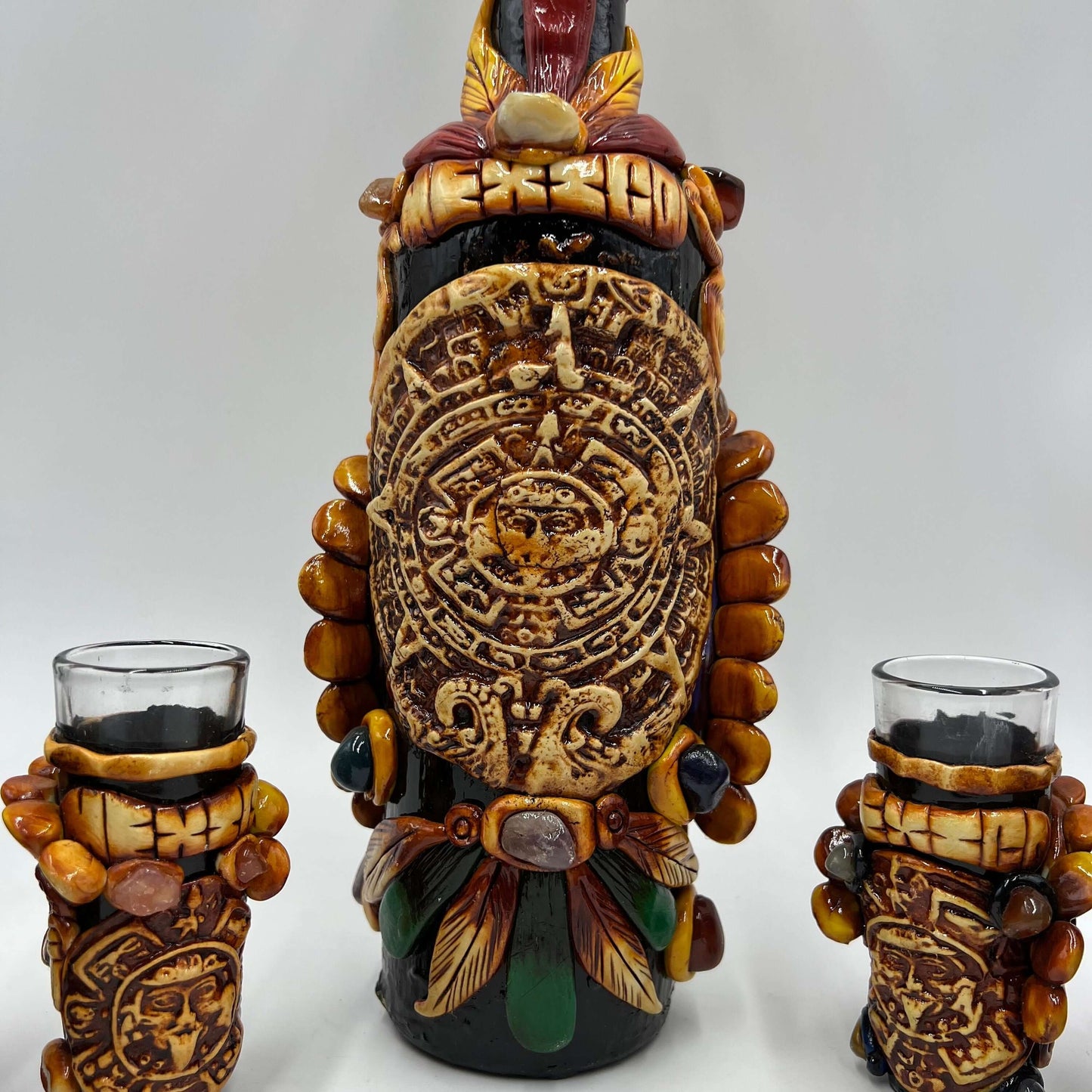 Aztec Warrior Tequila Set | Handmade Mexican Shot Glass & Decanter Set