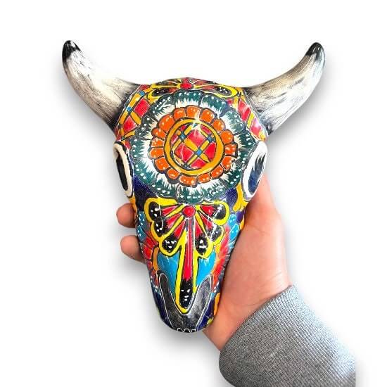 Talavera Bull Skull Wall Decor | Handmade Mexican Longhorn Art