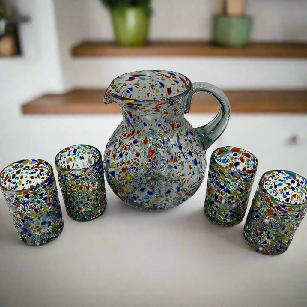 Confetti Glass Pitcher | Hand-Blown Mexican Rock Jug