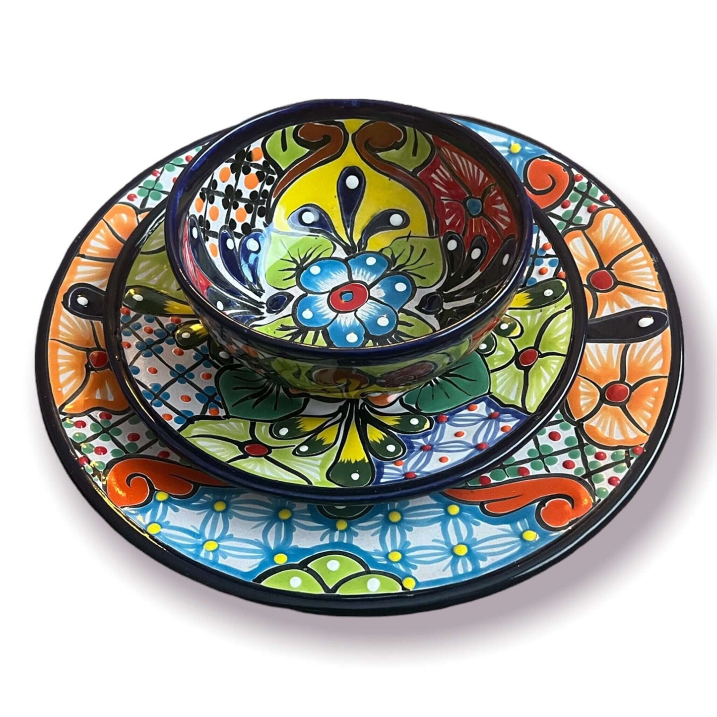 Talavera Dinnerware Set | 43-Piece Floral Tableware for 8