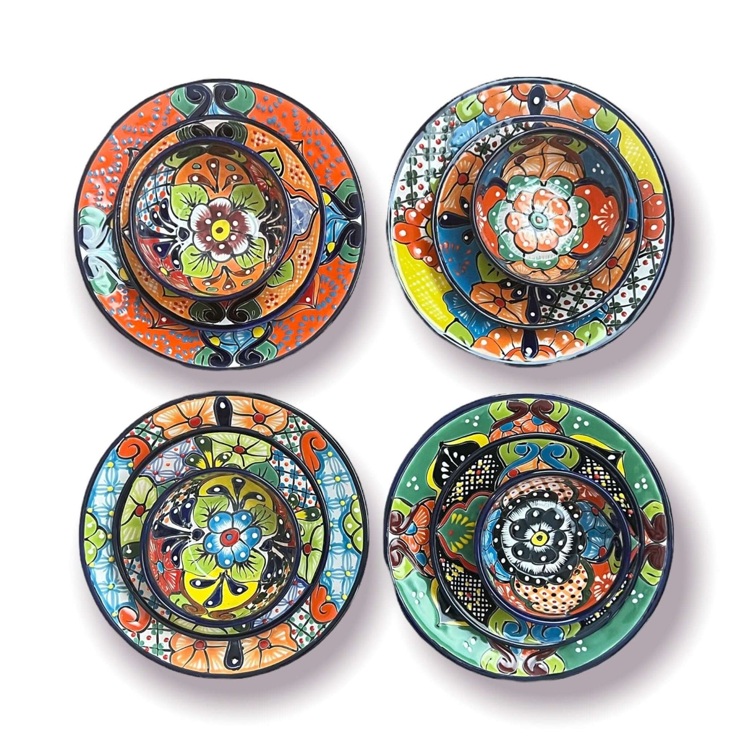 12-Piece Talavera Dinnerware Set | Handmade Mexican Ceramic Plates & Bowls