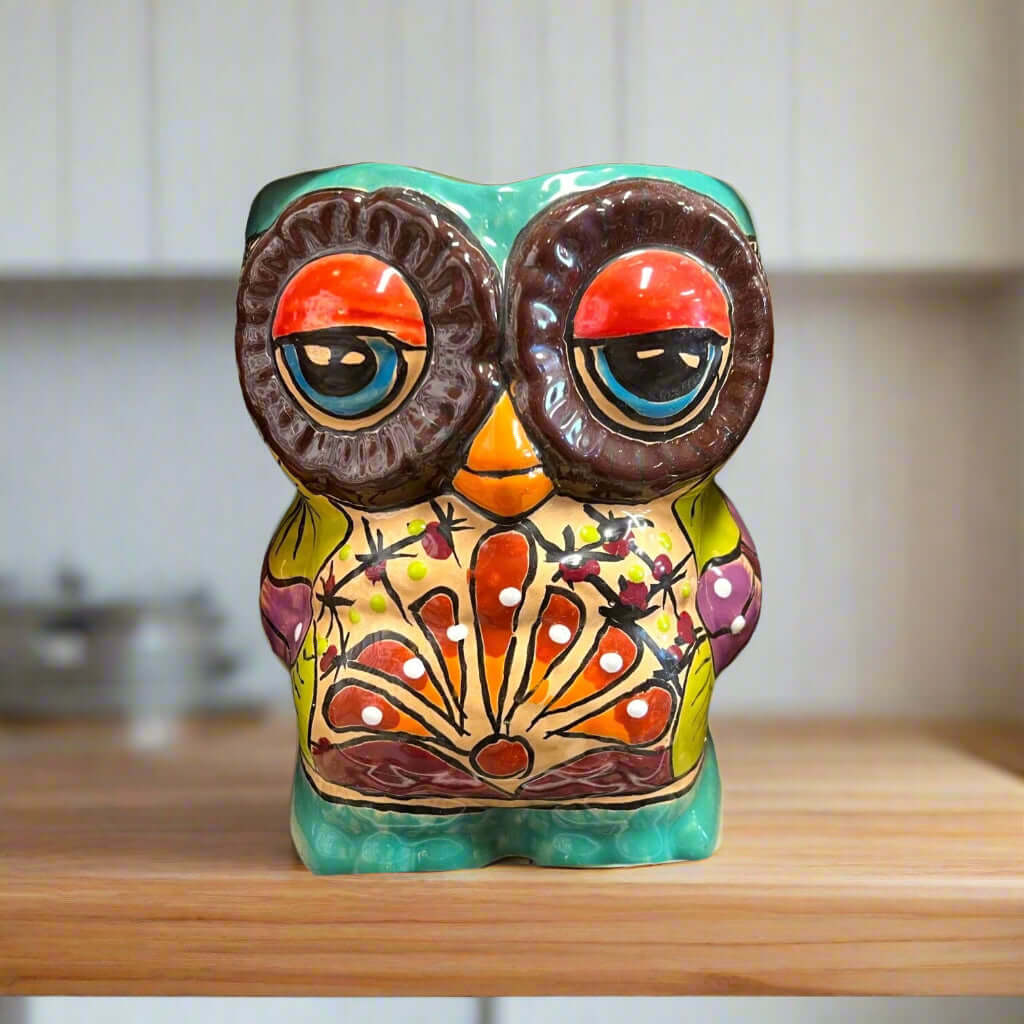 Talavera Owl Planter | Double-Faced Hand-Painted Pottery