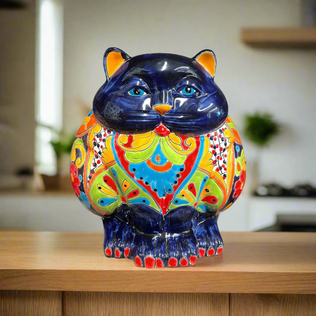 Fat Cat Talavera Planter | Handmade Mexican Pottery