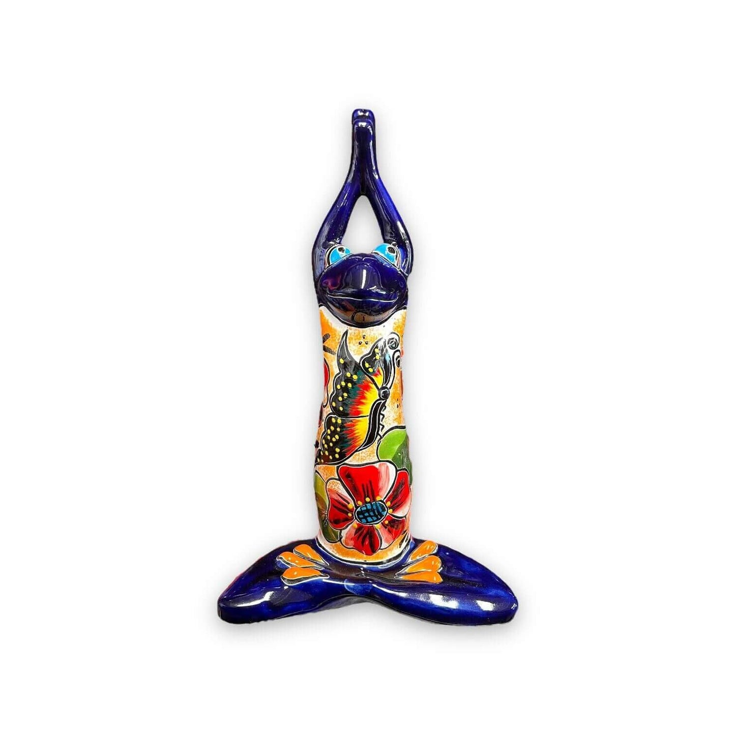 Colorful Hand Painted Talavera Frog Statue | Large Mexican Art Decor