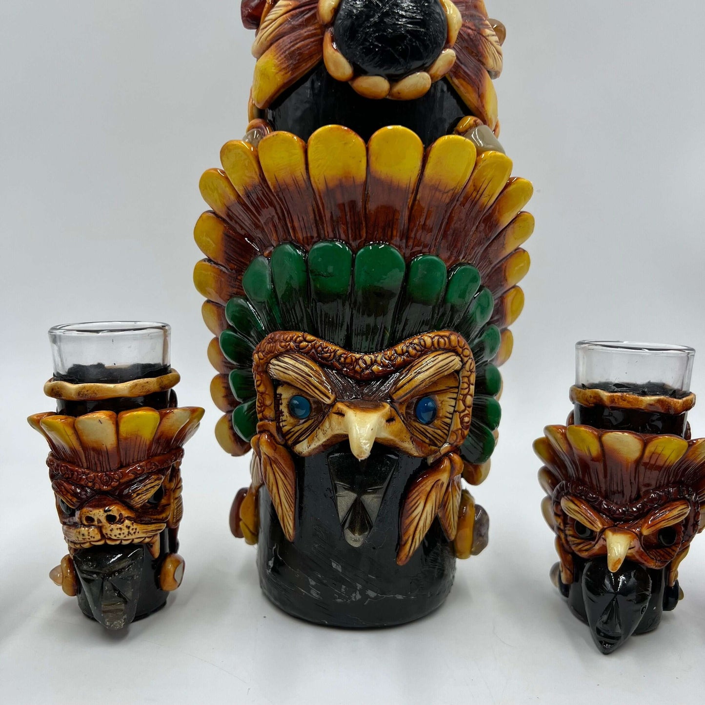 Aztec Warrior Tequila Set | Handmade Mexican Shot Glass & Decanter Set