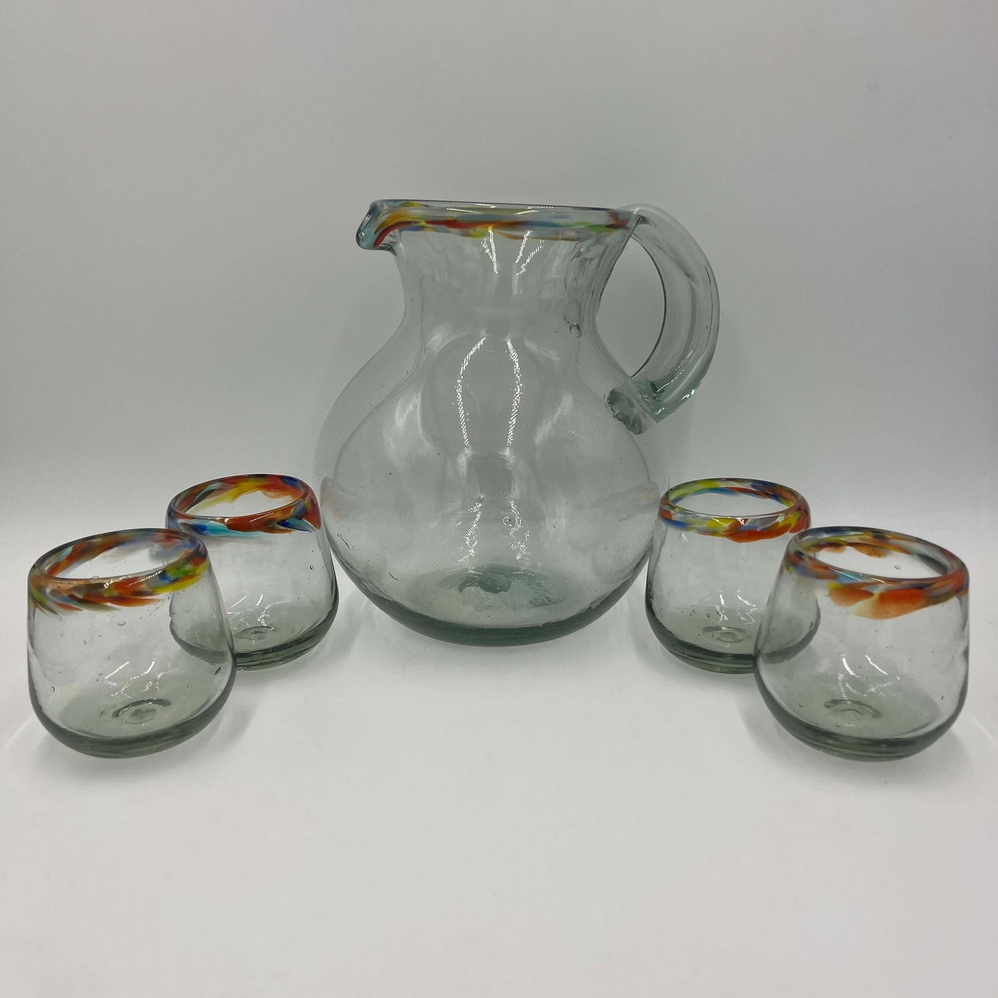 Mexican Hand Blown Glass Pitcher | Confetti Rim