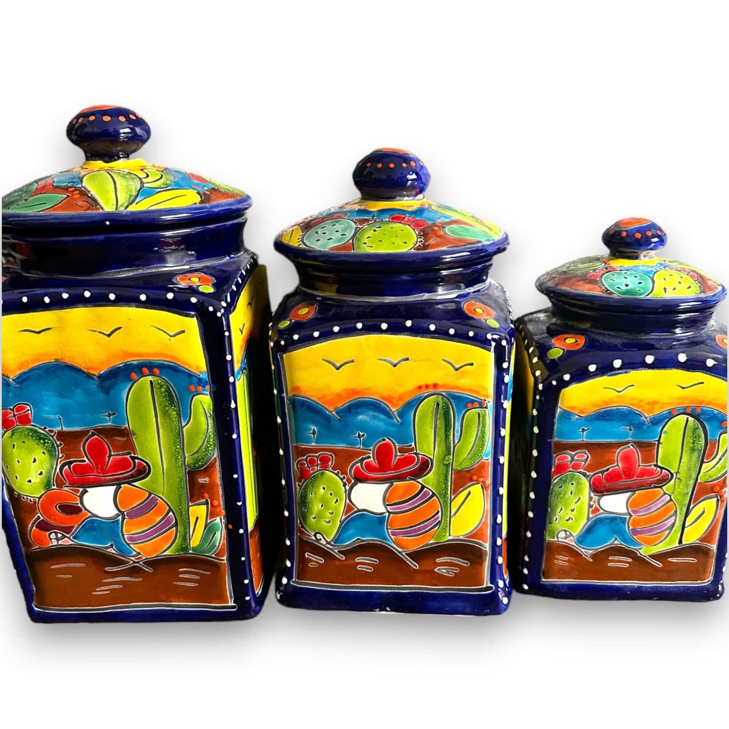 Handmade Desert Canister Set | Colorful Mexican Talavera Pottery