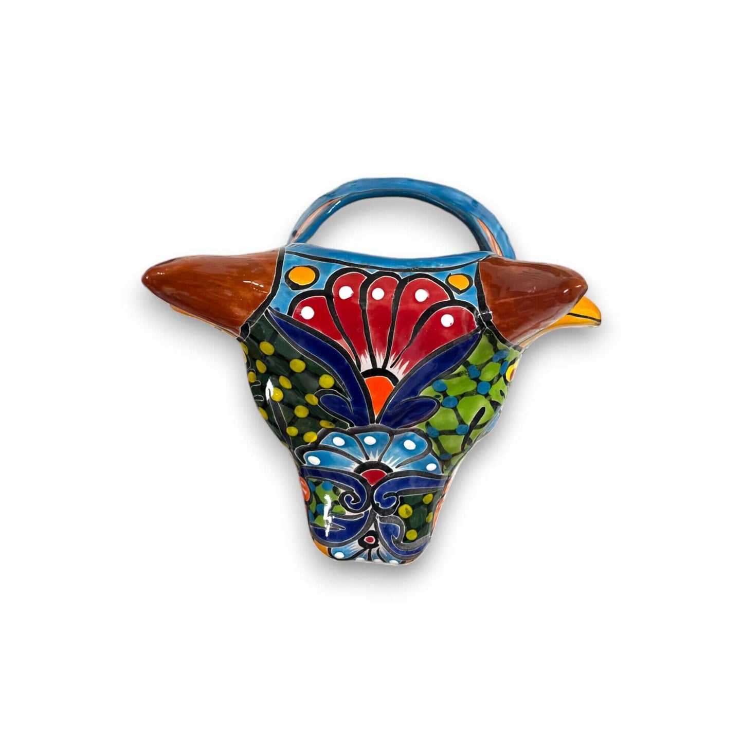Talavera Bull Planter | Hand-Painted Mexican Bull Wall Art (Medium)