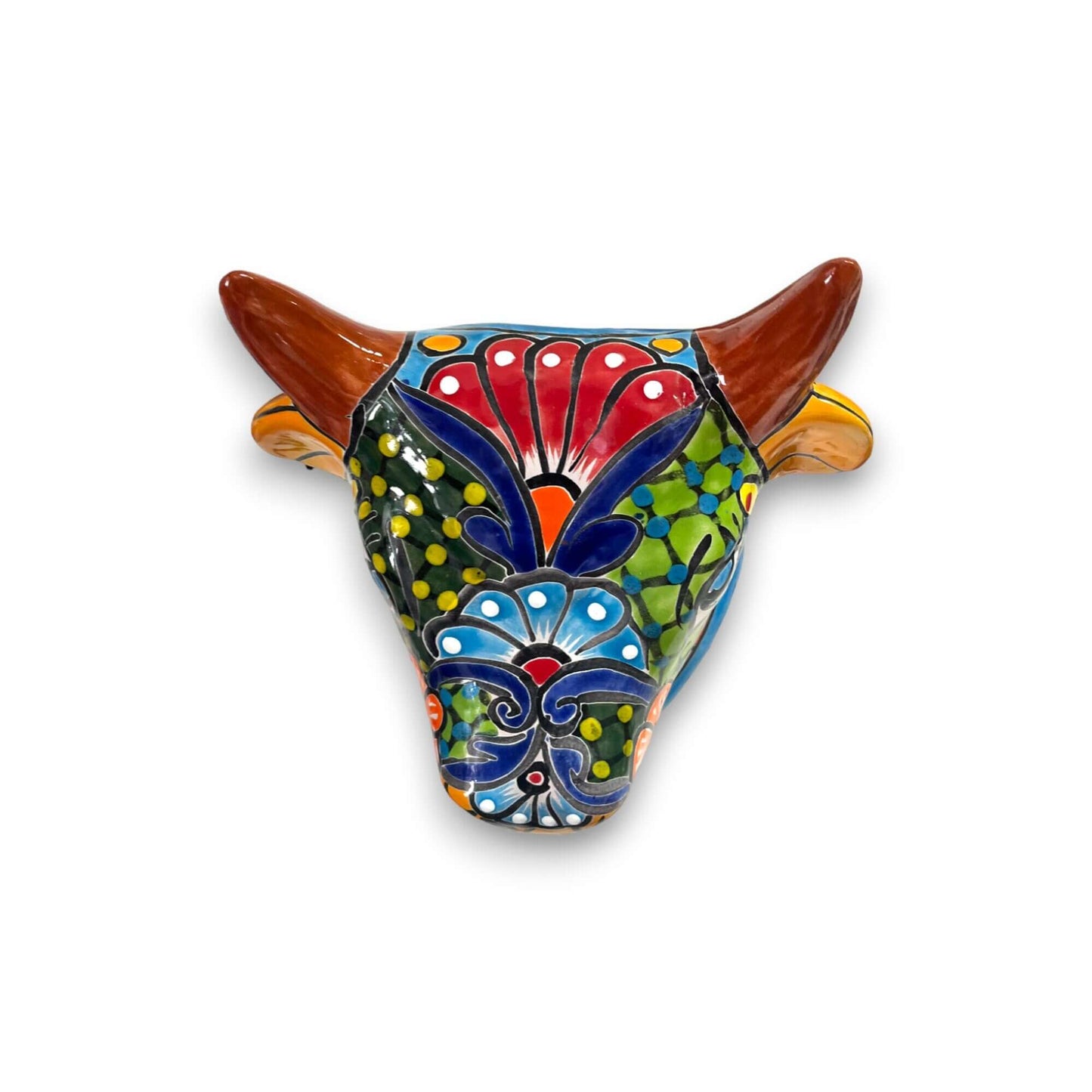 Talavera Bull Planter | Hand-Painted Mexican Bull Wall Art (Medium)
