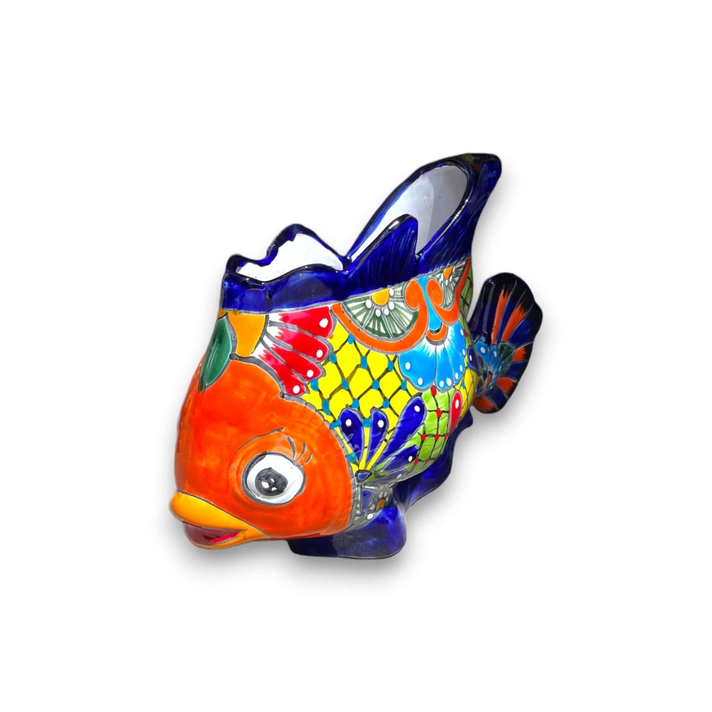 Large Talavera Fish Planter | Hand-Painted Mexican Statue Pottery