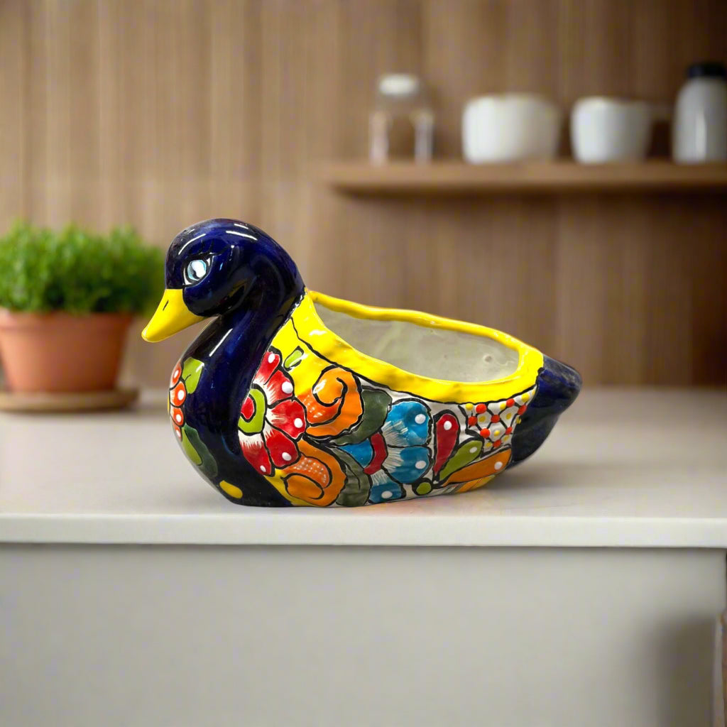 Colorful Talavera Duck Planter | Hand-Painted Mexican Succulent Pottery Art
