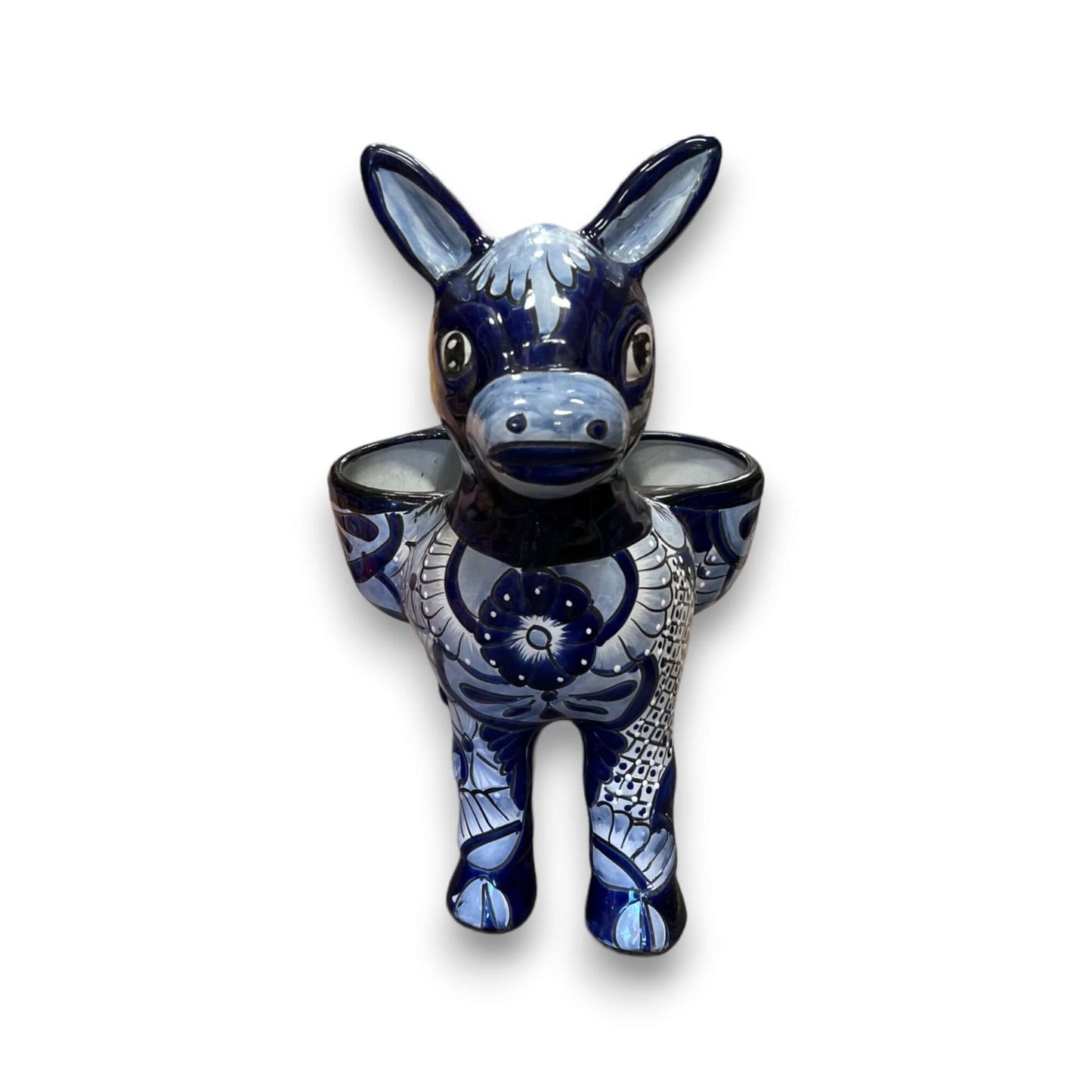 Large Talavera Donkey Planter | Blue and White Ceramic Burro Pot